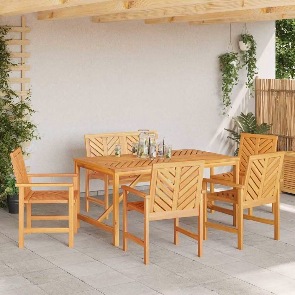 Berkfield Home 5 Piece Modern Geometric Garden Dining Set in Brown Lacquered Acacia Wood – 4