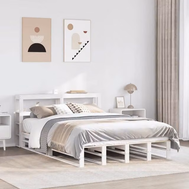 Berkfield Home Small Double Solid Wood Pine Bed Frame in White, W/D/H: 120 x 190 cm