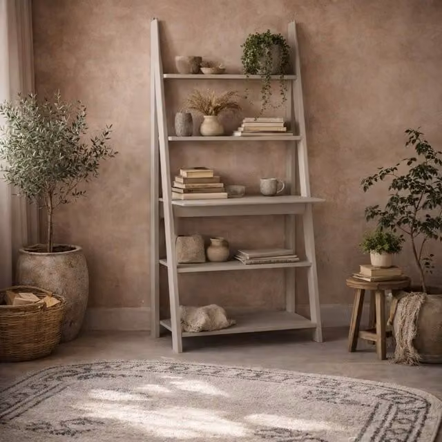 Wyld Haus Athy Grey Ladder Writing Desk with 5 Shelves W/D/H: 84.0 x 50.0 x 175.4 cm – 1