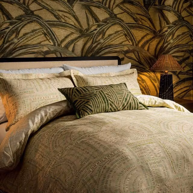 Harlequin Frescoes Reversible Cotton Duvet Cover and Pillowcase Set in Sand and Green, W: 200 cm x D: 200 cm – 1