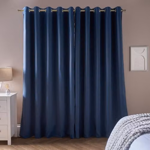 OHS Pair of Thermal Insulated Blackout Eyelet Curtains in Blue, W/D/H: 116 x 116 x 137 cm – 3
