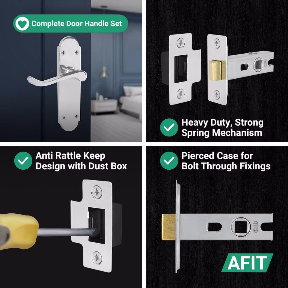 AFIT Polished Chrome Door Handles with Latch, 6 Pairs in Silver, W/D/H: 15.0 x 15.0 x 15.0 cm – 3
