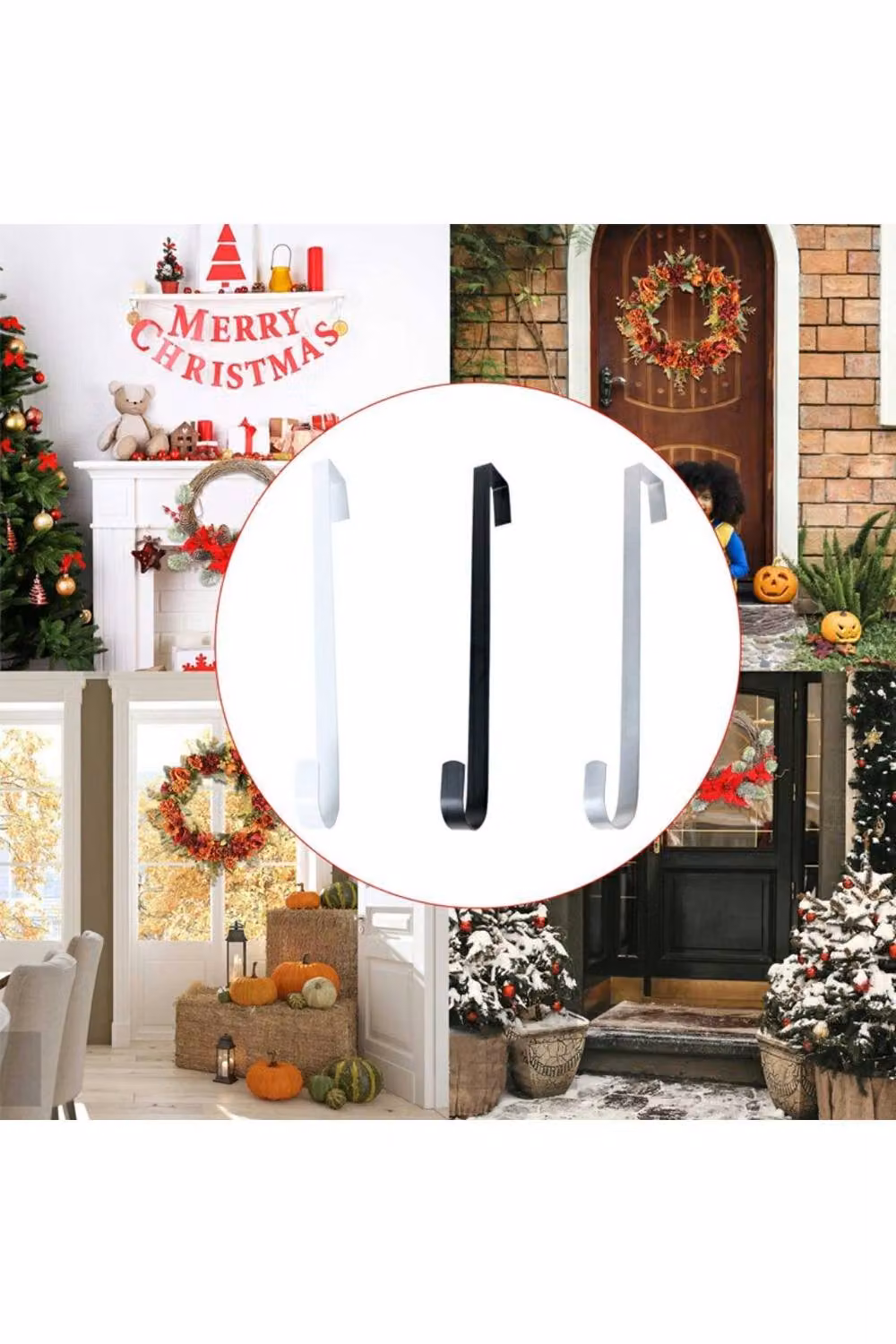 KDMD Black Metal Christmas Door Wreath Hook Hanger, 28 cm – 4
