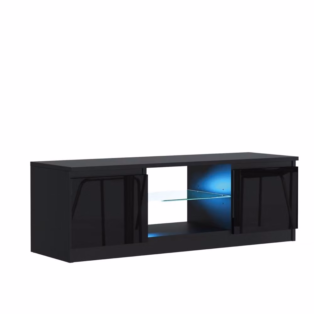 Mex Furniture LTD Aura Modern TV Unit in Black with Glossy Finish and Integrated Lighting, W: 120 cm, D: 38 cm, H: 40 cm – 4