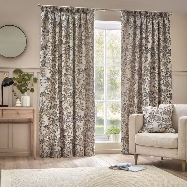 Make it a Home Pomegranate Floral Jacquard Pencil Pleat Curtains in Natural Multicolour, Height: 228 cm