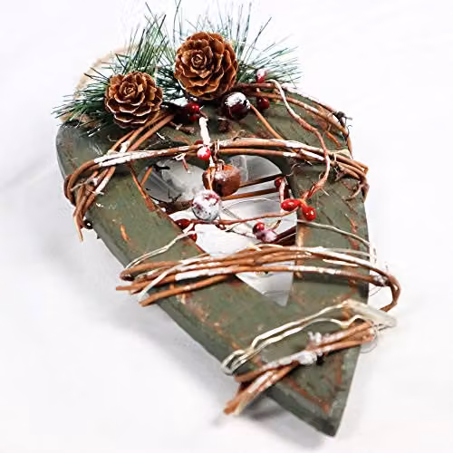 Shatchi Green Wooden LED Heart Hanging Ornament for Christmas Decor, W/H: 12 x 19 cm – 2