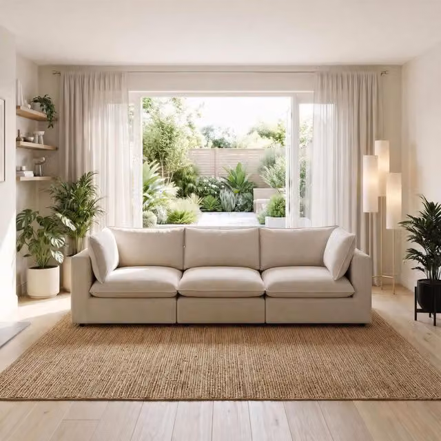 Furniturebox UK Echo Linen-Look Fabric 3 Seater Modular Sofa in Cream