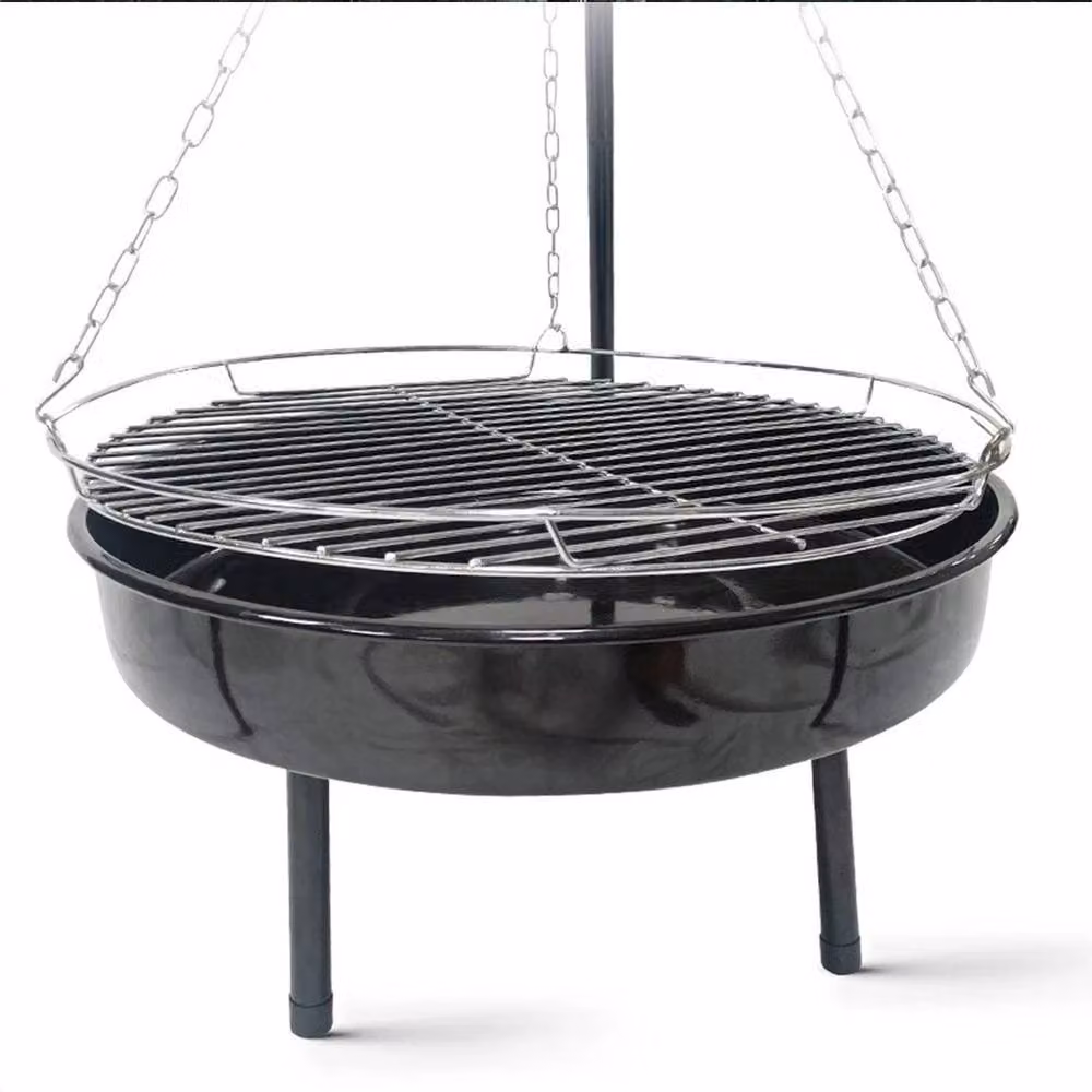 Havendro Adjustable Tripod Fire Pit and Round BBQ Grill in Black with Chrome Charcoal Bowl, H 150 cm x W 75 cm x D 50 cm – 3