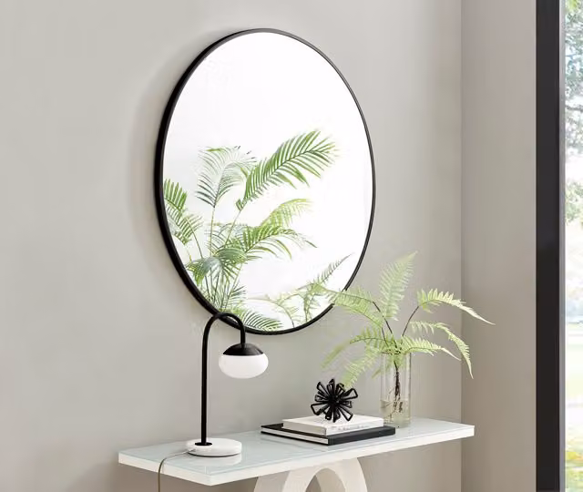 FurnitureboxUK Emma Modern Round Black Metal Wall Mirror, Diameter: 100 cm