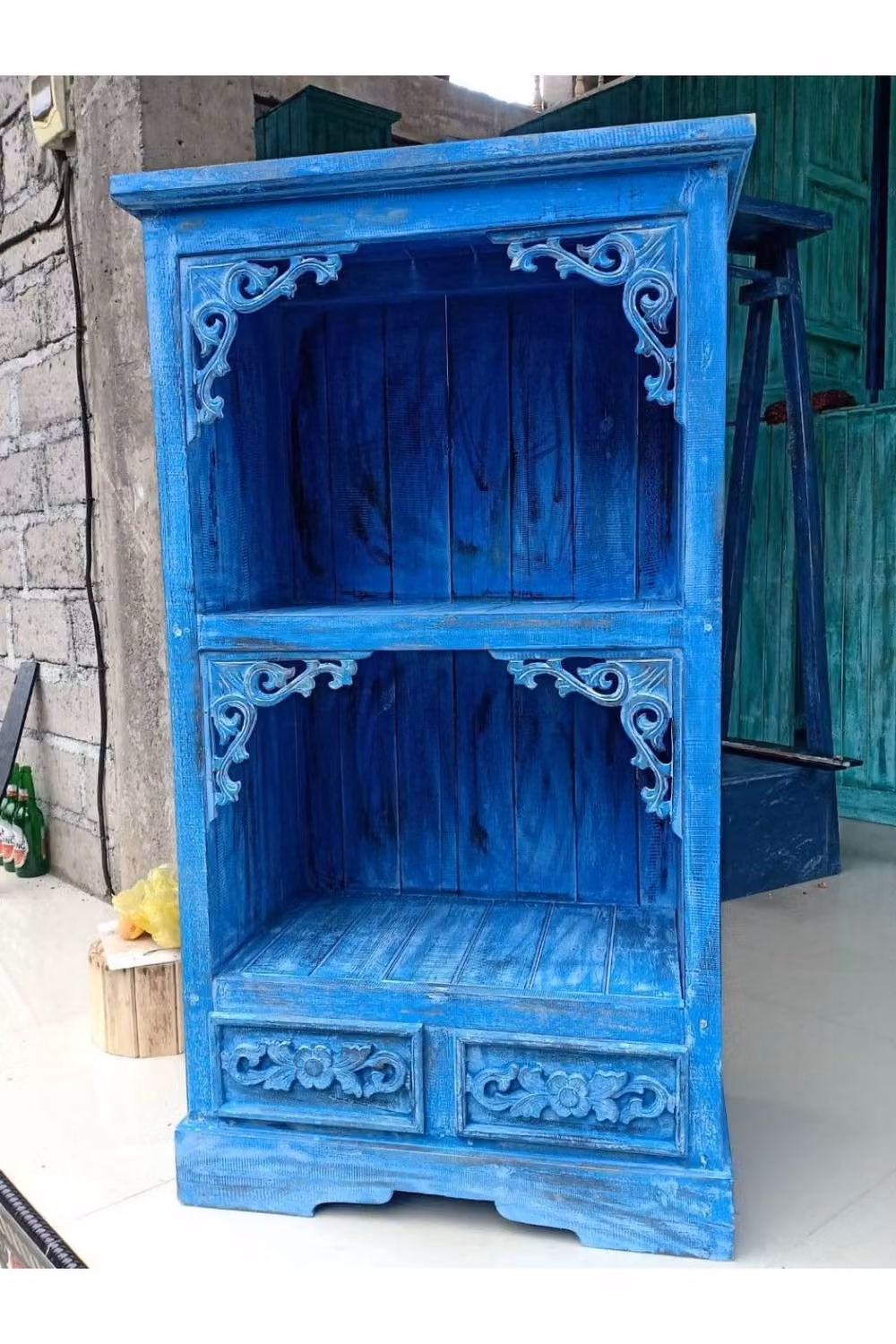KDMD Albasia Bluewash Freestanding Bathroom Cabinet in Blue, H 120 cm x W 40 cm x D 40 cm – 2