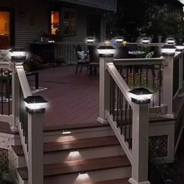Smart Garden Set of 4 Modern Square Solar LED Post Lights in Black
