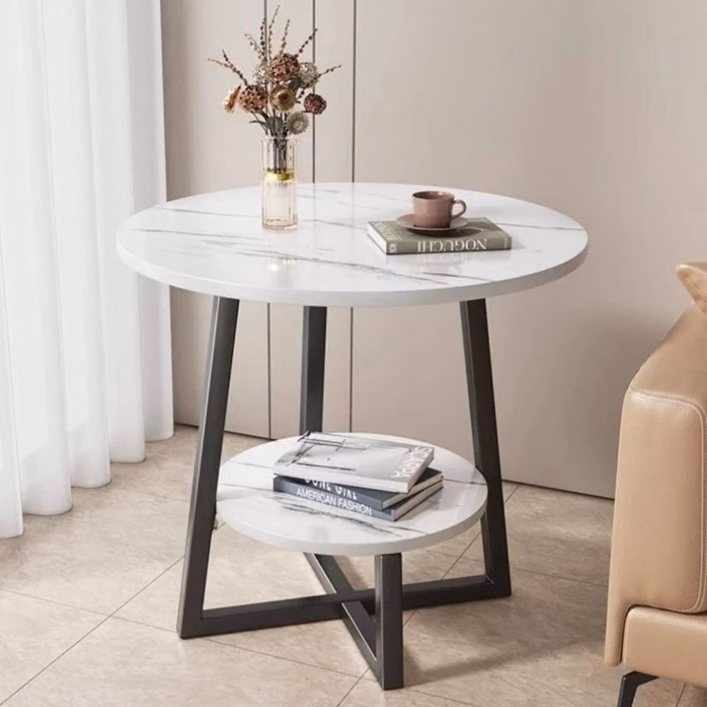 EONLION Round 2 Tier White Marble Coffee Table and Side Table with Diameter: 100 cm – 3