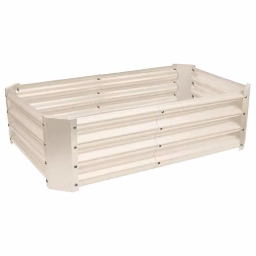 Harbour Housewares Raised Garden Bed in Beige or White, Galvanised Steel Bottomless Planter, W: 120 cm, D: 60 cm, H: 30 cm