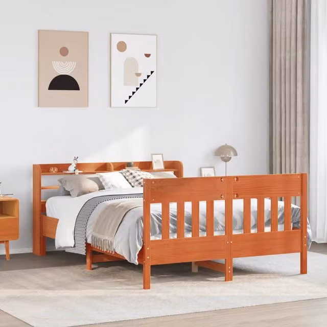 Berkfield Home Wax Brown Solid Wood Pine Bed Frame with Side Compartments, 160 x 200 cm – 1