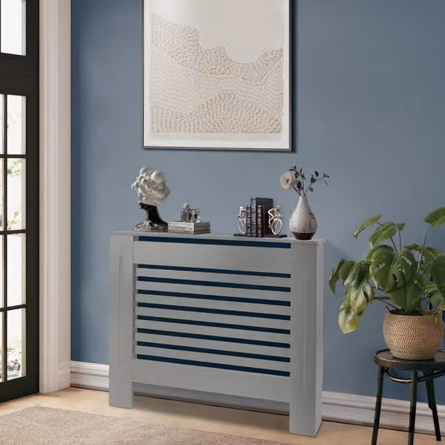 Groundlevel Wooden Radiator Cover in Grey, Width: 111 cm