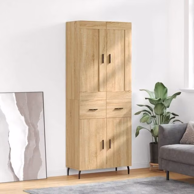 Berkfield Home Sonoma Oak Highboard in Brown, W/D/H: 69.5 x 34 x 180 cm
