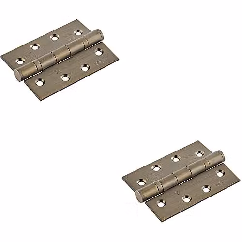 Loops 2 Pair Antique Brass 13 Ball Bearing Butt Hinges H: 102 mm, W: 76 mm, D: 3 mm – 1