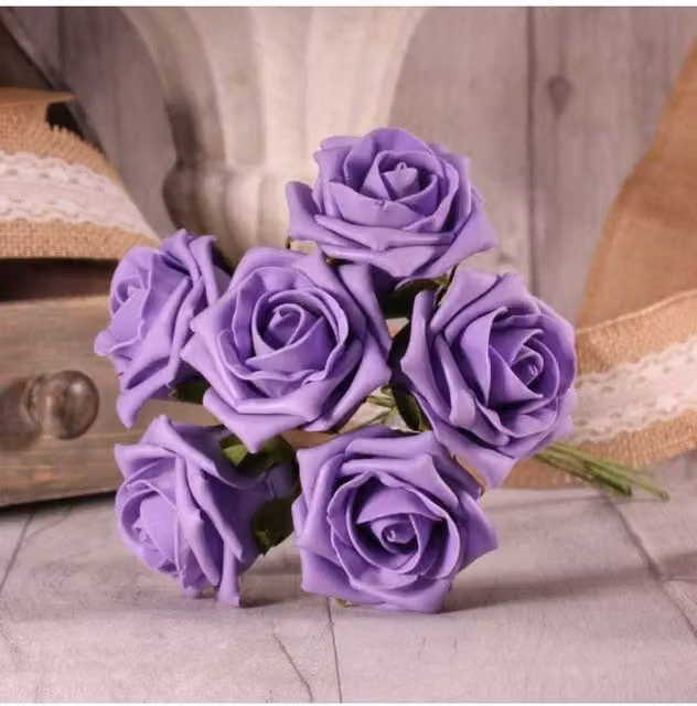 KDMD Pack of 4 Purple Lavender Foam Tea Rose Floral Decorations – 1