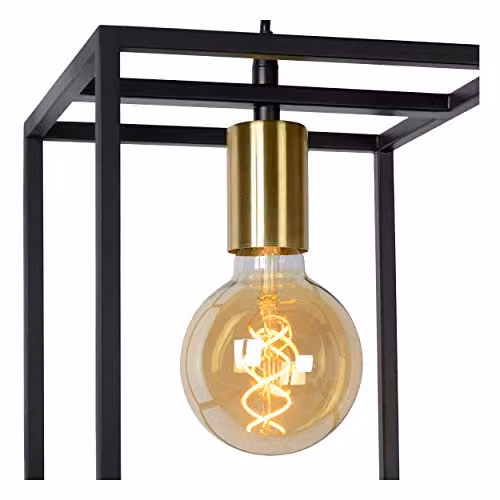 Lucide Ruben Black Metal Suspended Pendant Light with Transparent Glass, Height Adjustable, E27, W/D/H: 40 x 22 x 22 cm – 5