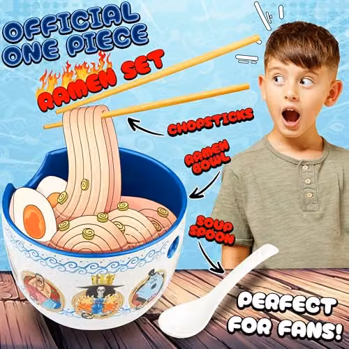 Get Trend One Piece Ramen Bowl Set in Multicolour, 600ml Ceramic Bowl with Spoon and Bamboo Chopsticks – 2
