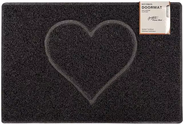Oseasons Heart Small Embossed Brushing Doormat - Black