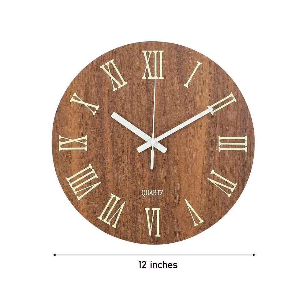 NESTLUNE Brown Luminous Silent Quartz Round Wood Wall Clock, W/D/H: 100 x 100 x 30 cm – 2