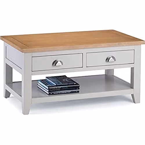 Julian Bowen Richmond Rectangular Coffee Table with 2 Drawers in Grey and Oak, W: 100 cm, D: 60 cm, H: 50 cm