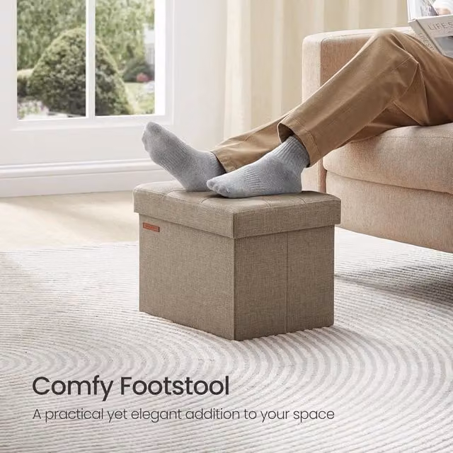 SONGMICS Small Rectangular Foldable Storage Ottoman and Foot Rest in Camel