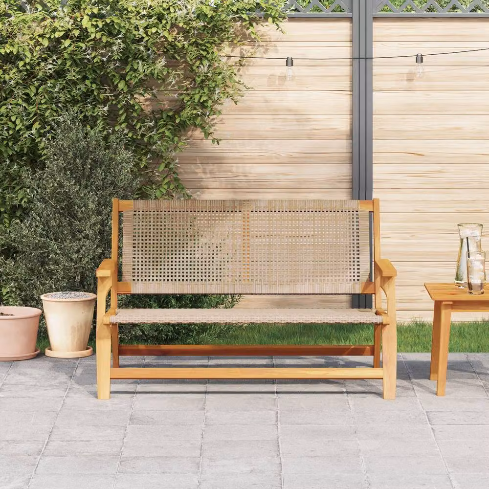 Berkfield Home Rustic Acacia Wood Garden Bench in Beige, W: 122 cm, D: 76 cm, H: 73.5 cm – 3