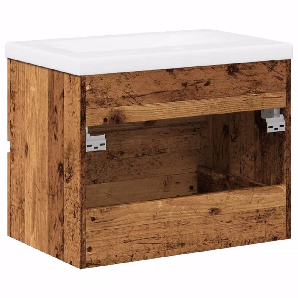 Berkfield Home Sink Cabinet with Built-in Basin in Brown Old Wood W: 61 cm, D: 38.5 cm, H: 49 cm – 4