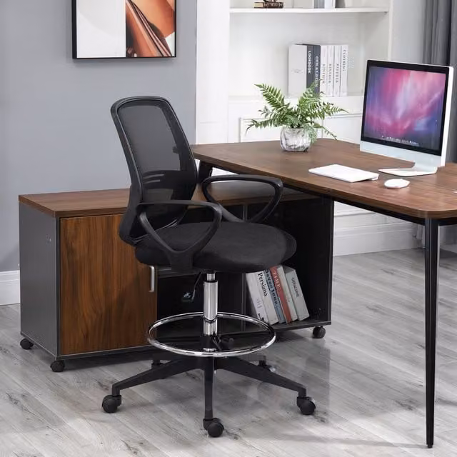 Vinsetto Black Fabric Modern Adjustable Height Tall Drafting Office Chair with Armrests and Castors