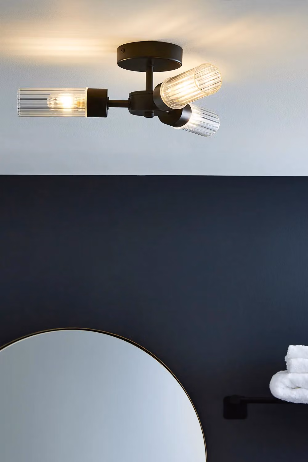 BHS Lighting Kier Black and Transparent Glass Cylinder Flush Bathroom Ceiling Light – 3