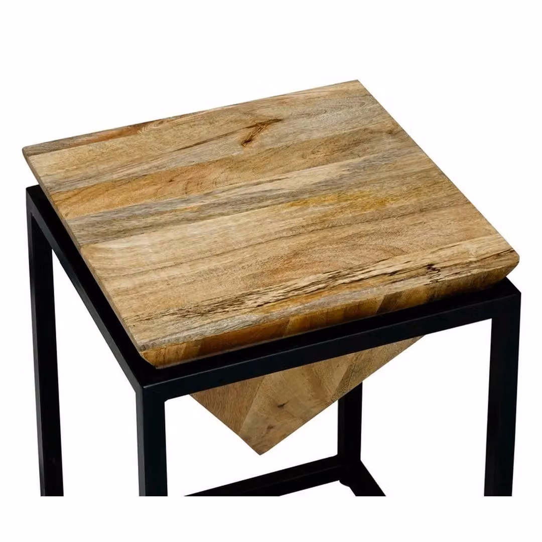 Jaipur Furniture Ltd Ravi Small Diamond Stool in Brown Mango Wood and Black Iron, W/D/H: 35 x 35 x 49 cm – 3