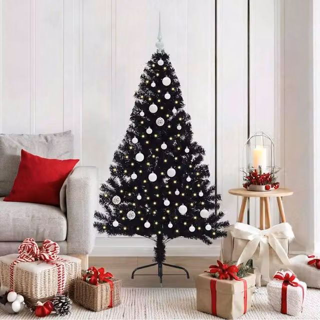 Berkfield Home Artificial Pre-lit Christmas Tree, Black, Height: 150 cm – 1
