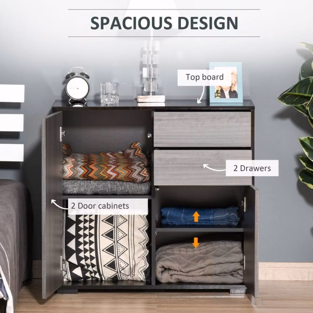 STILVORA Modern Grey and Black Sideboard with Push-Open Design, Width: 79 cm – 2