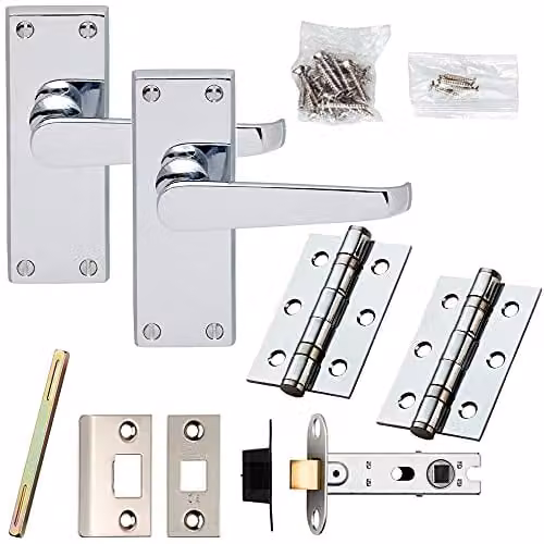 Loops Chrome Victorian Straight Lever on Plate Door Handle and Latch Pack