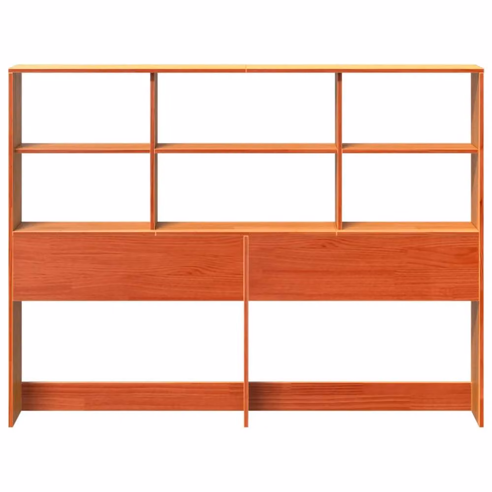 Berkfield Home Solid Wood Pine Headboard with Integrated Storage Shelves, Wax Brown, H: 110 cm, W: 156 cm, D: 23 cm – 3