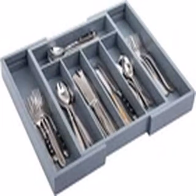 EONLION Expandable Bamboo Cutlery Tray Drawer Organiser, Grey – 1