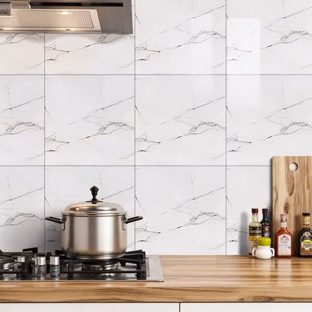Lifeideas Set of 10 Calacatta White Marble Effect Wall Stickers, W/H: 40 x 40 cm