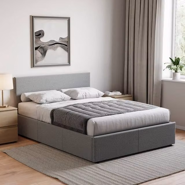 HD Designs Vida Designs Veronica Double Ottoman Bed in Light Grey, W/D/H: 140 x 200 cm
