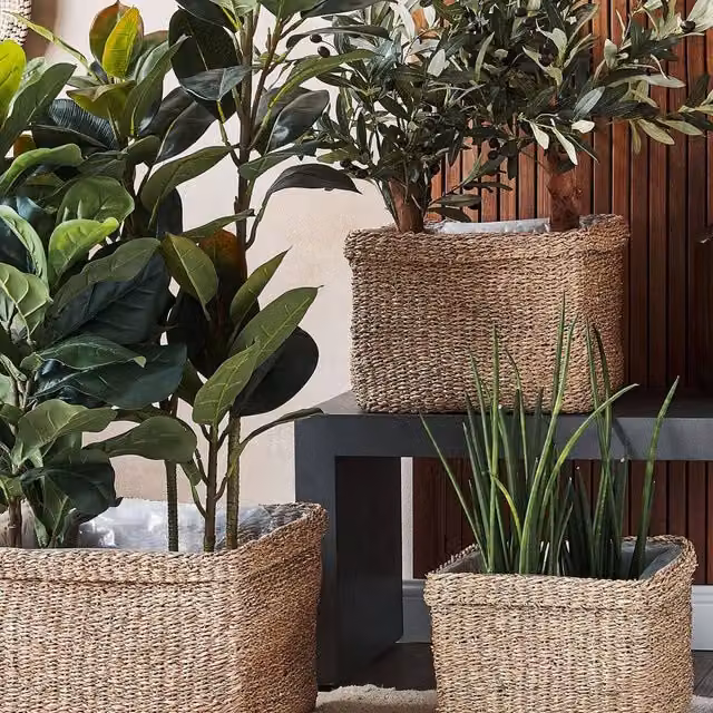 Wyld and Coco Natural Seagrass Planter Set of 3 in Brown – 1
