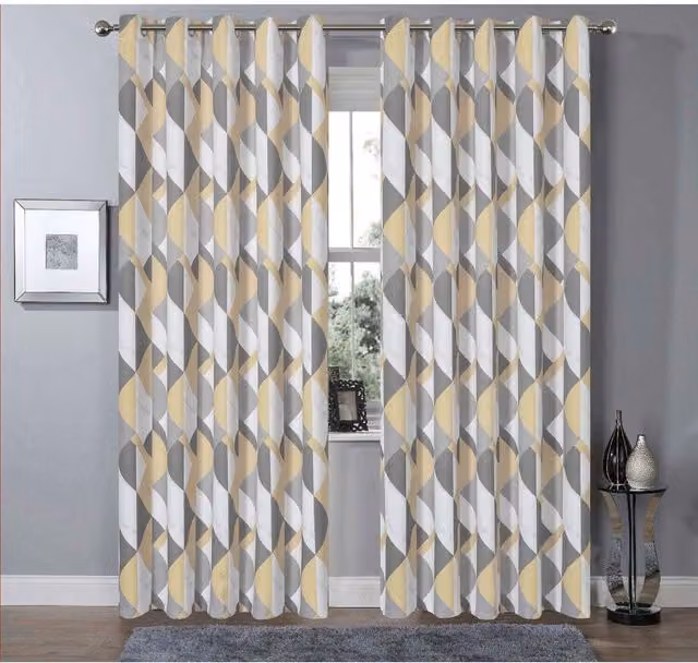 NewEdgeBlinds Modern Graphic Printed Marble Blackout Fabric Eyelet Curtains, Yellow, W: 117 cm, H: 137 cm