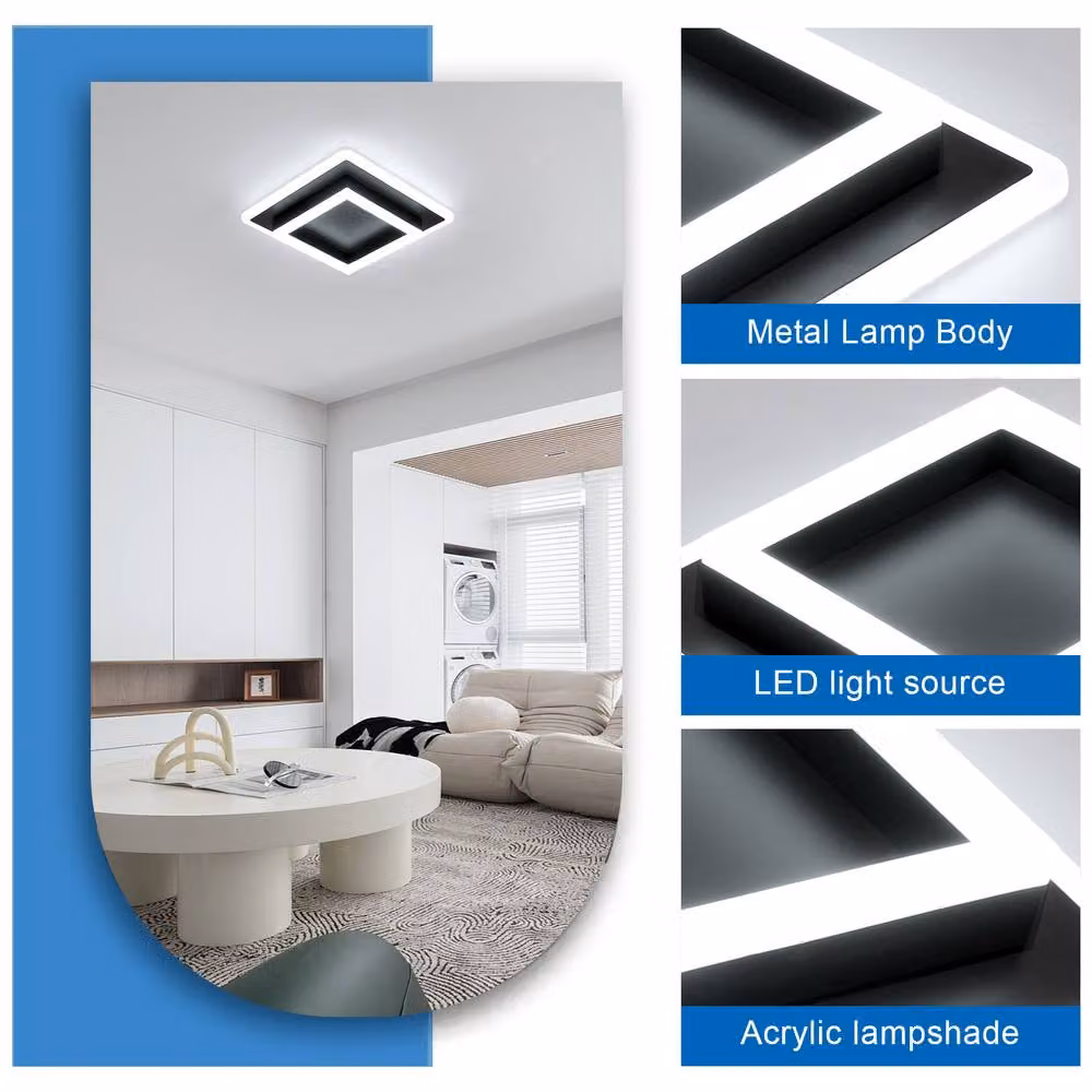 Pheashine Black Square Acrylic LED Ceiling Light, 30W, 6500K, 3300LM, W/D/H: 30 x 30 x 7 cm – 3
