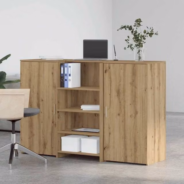 Berkfield Home Artisan Oak Reception Desk in Brown, W/D/H: 155 x 50 x 103.5 cm
