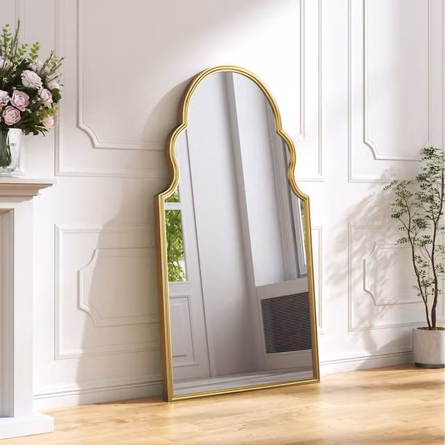 Livingandhome Modern Geometric Arched Metal Decorative Wall Mirror in Gold