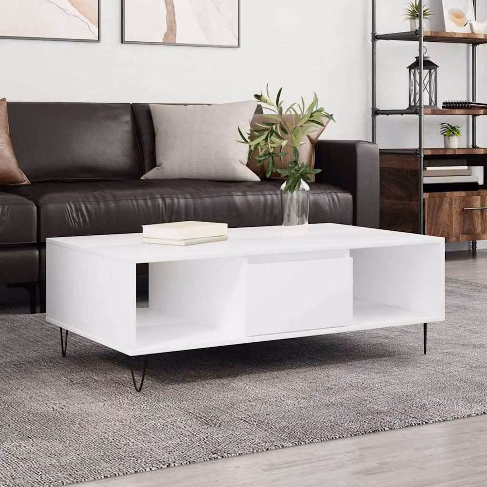 Berkfield Home White Modern Rectangular Coffee Table in Engineered Wood W/D/H: 104 x 60 x 35 cm – 2