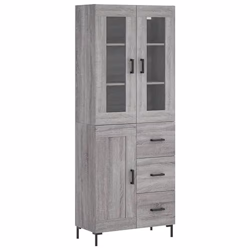 vidaXL Modern Highboard Sideboard in Grey Sonoma Engineered Wood with Hinged Doors and Internal Shelves, W/D/H: 180 x 53 x 69.5 cm