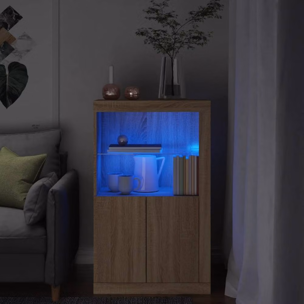 Berkfield Home Side Cabinet with LED Lights in Sonoma Oak, Brown and Beige, W/D/H: 100 x 60.5 x 37 cm – 2