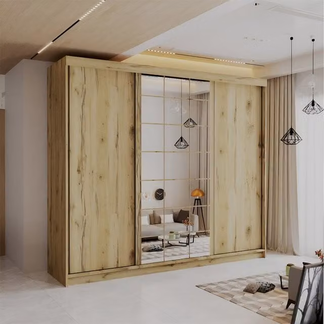 Sliding Wardrobes 4 u Casanova Modern Oak Sliding Mirror Door Wardrobe with Internal Drawers and Shelves