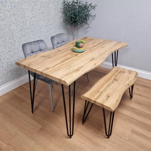 Kosy Koala Modern Dining Room Furniture Set with Rectangular Brown Wood Table, 2 Grey Velvet Chairs and Bench